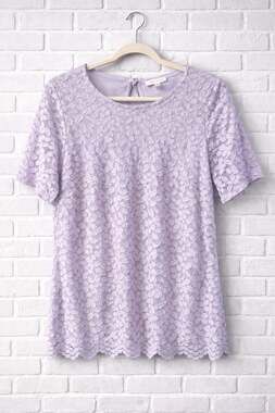 Teddi Rose Women's Lavender Floral Lace Short Sleeve Blouse Size L